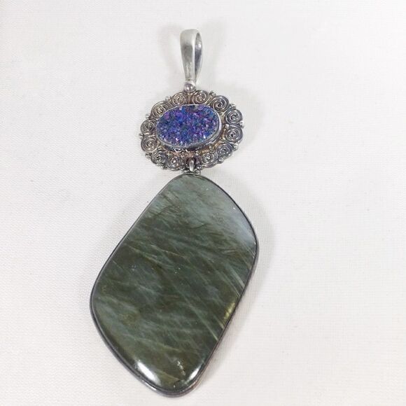 Sajen Offerings Jewelry - Large Sajen Offerings Labradorite Druzy Pendant